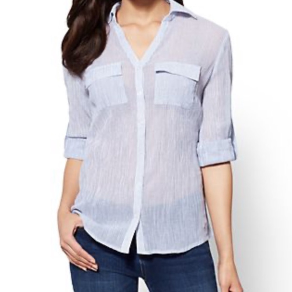 NY & CO. SAPPHIRE STRIPED BLOUSE NEW - Picture 1 of 8